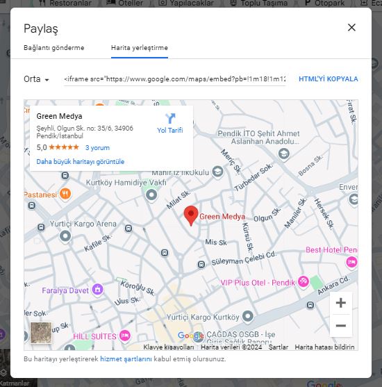 google maps harita yerlestirme kodunu kopyalama
